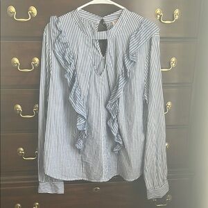 MOSSIMO SUPPLY CO. Striped Ruffle Blouse - Blue and White